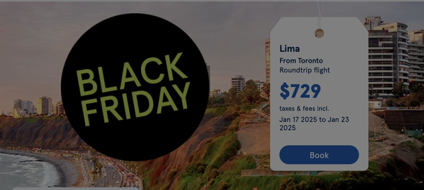 Air Transat Canada Black Friday Sale Toronto Lima, Round Flight for